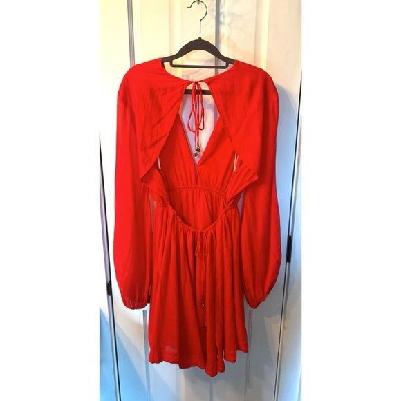 RARE ⚡️ NWT NEW W TAGS FREE PEOPLE FORMENTERA RED BACKLESS PLUNGE MINI DRESS HOT - Picture 10 of 15